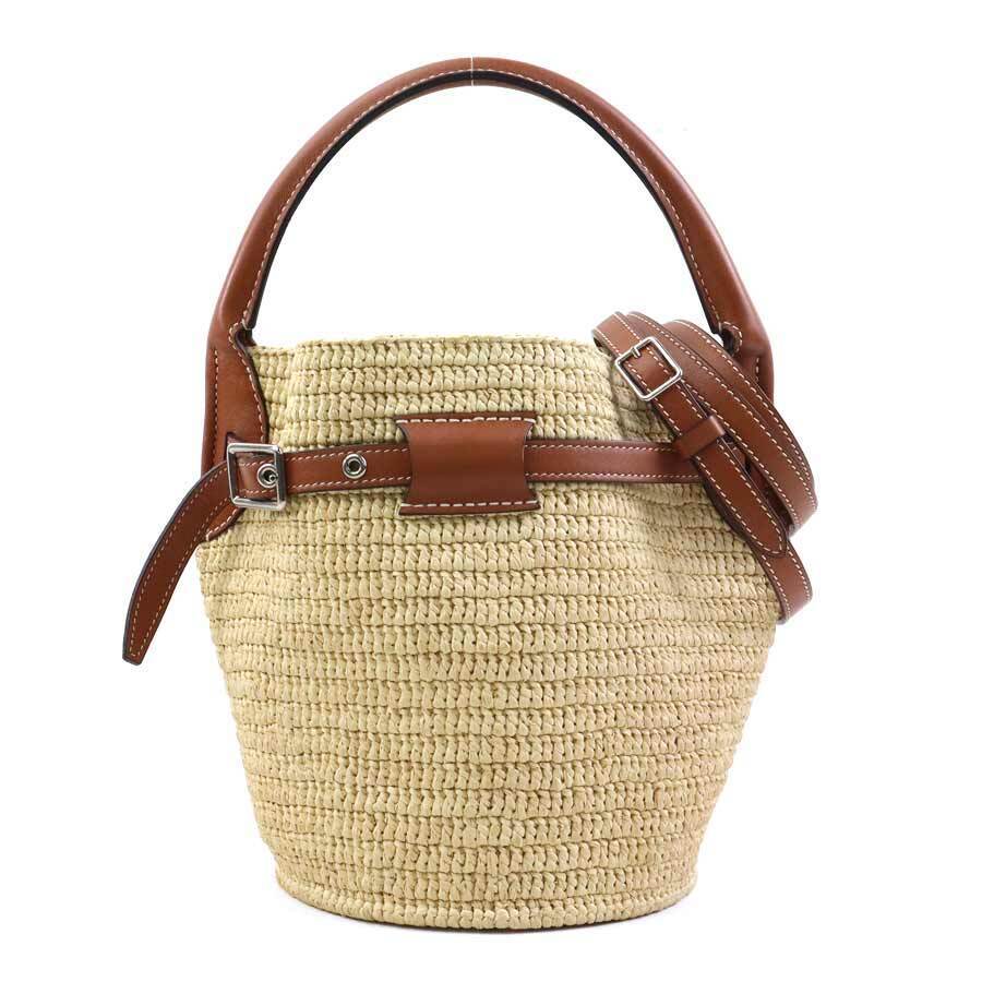 Celine Bucket 2way Shoulder Bag Raffia Leather Brown